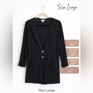 Charter Club Black Long Cardigan L Silver Button V-Neck Lightweight Knit